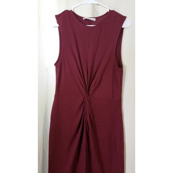 MNG Size 8 Maroon Center Drape Twist Front 100% Cotton Midi Dress - Picture 6 of 11